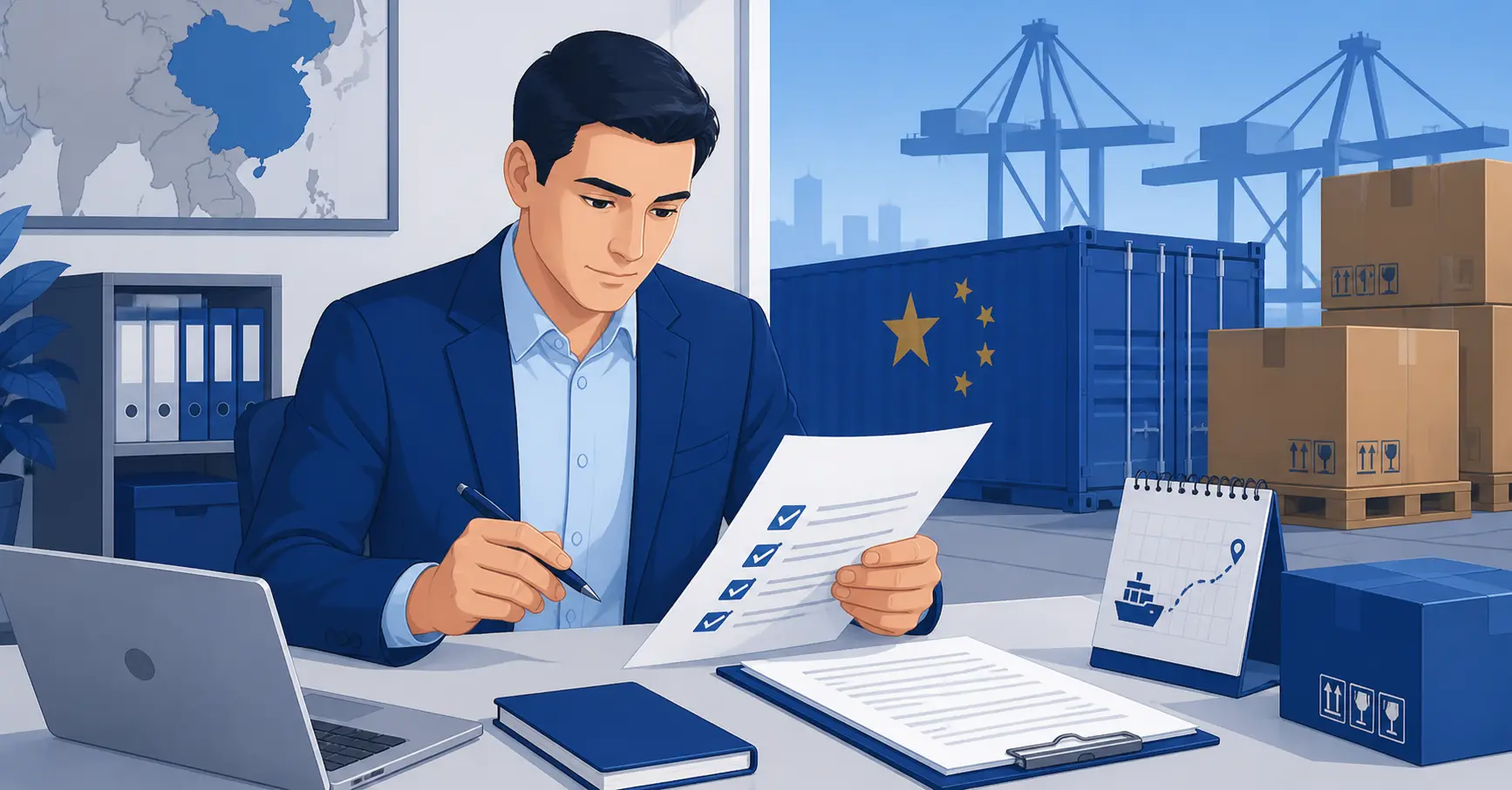 Предприниматель проверяет документы перед отправкой товара из Китая