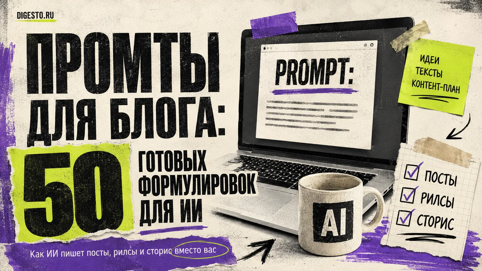 50 промптов для блога: как ИИ пишет посты, рилсы и сторис вместо вас