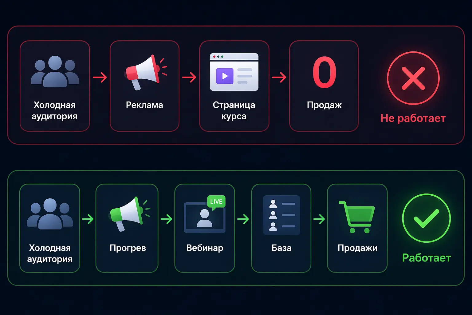 Холодный трафик без прогрева против прогрева до запуска курса